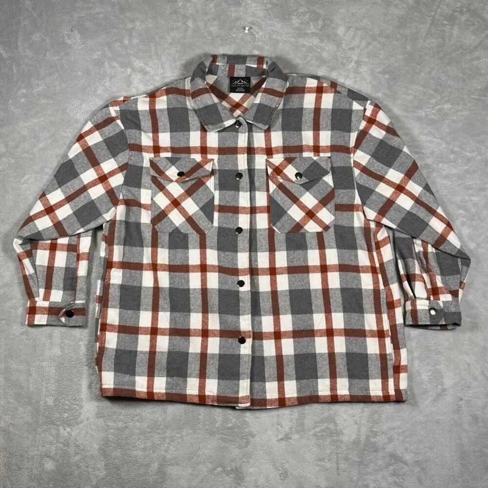 HFX Plaid Flannel Shirt Jacket Size XL Brown Plaid Shacket Cottage Cabin Cozy